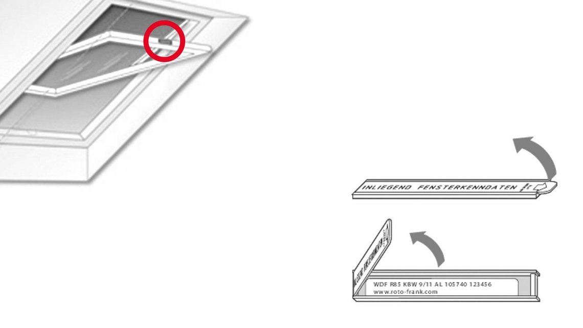 Grafik zum Auffinden des Typenschilds am Designo R4 Dachfenster