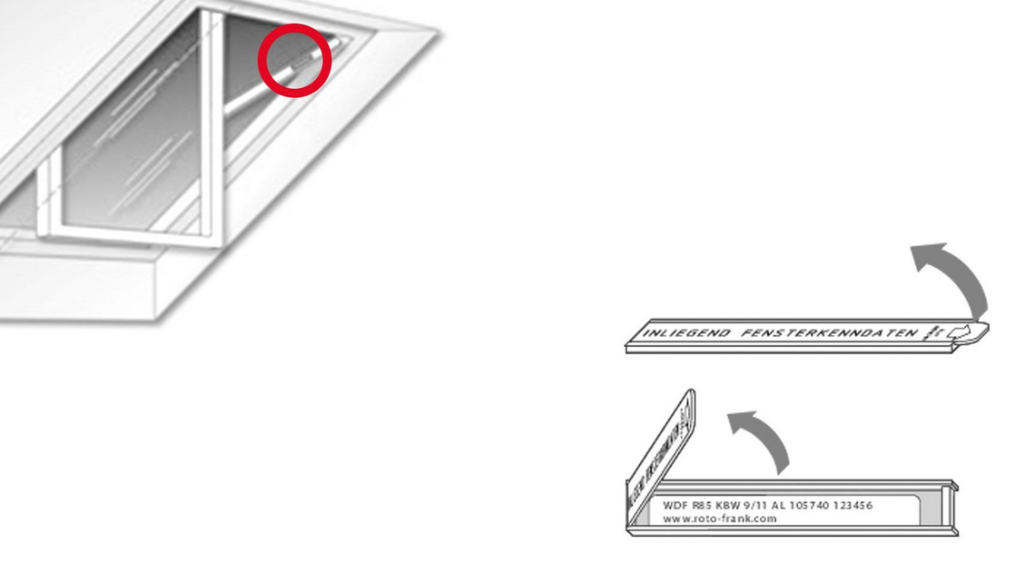 Grafik zum Auffinden des Typenschilds am Designo R7 Dachfenster